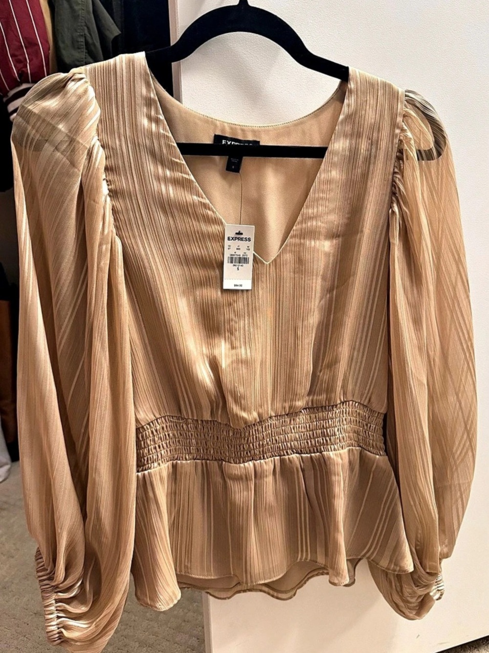 Express Pleated Peplum Blouse in Gold
